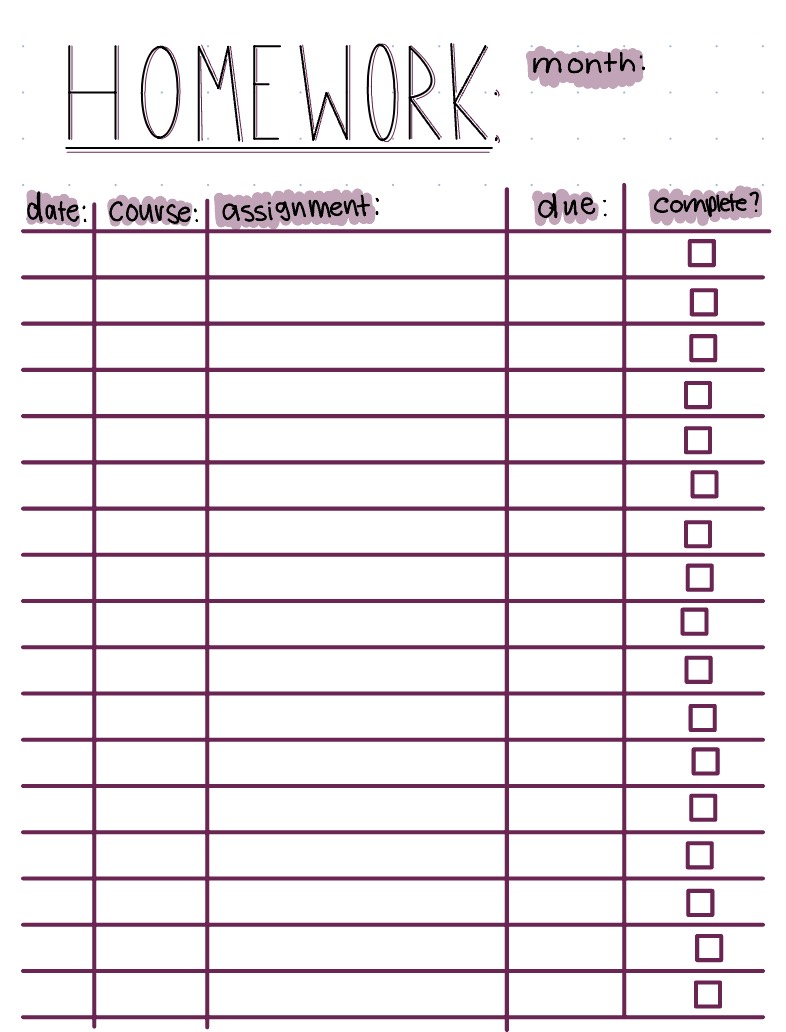 Monthly Homework&test Quiz Tracker - Notability Gallery