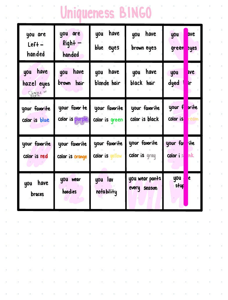 ️ Uniqueness Bingo ️ (edited) - Notability Gallery
