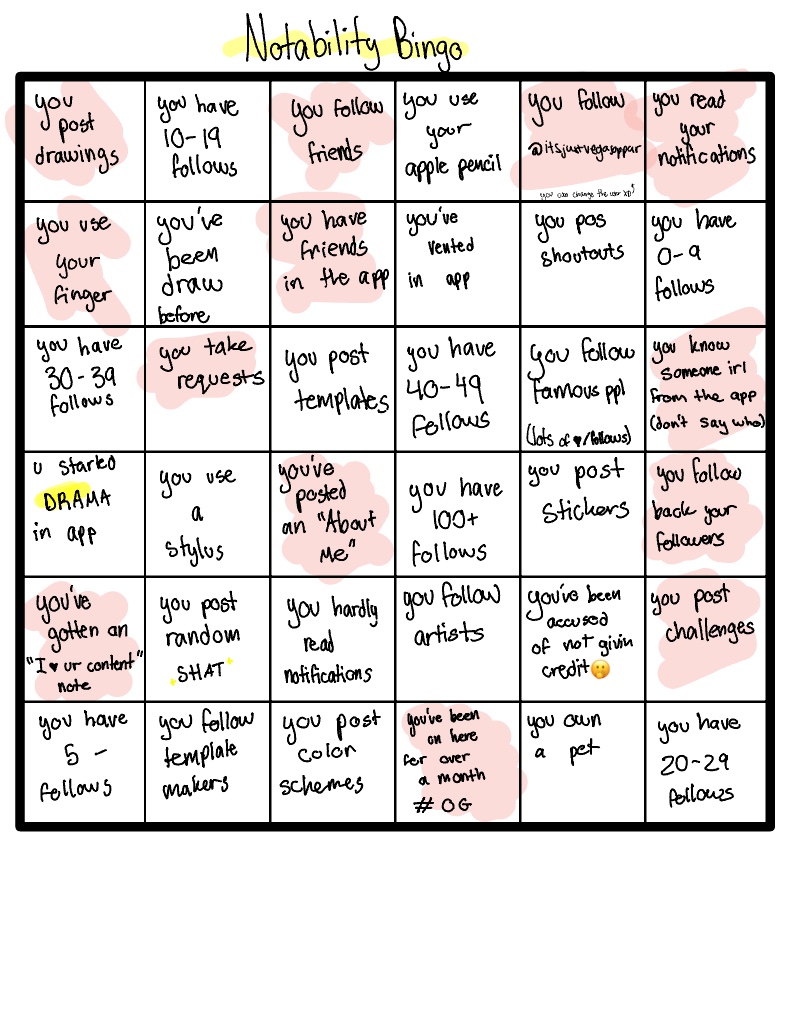 Notability Bingo ~ Friday=Monday Now - Notability Gallery