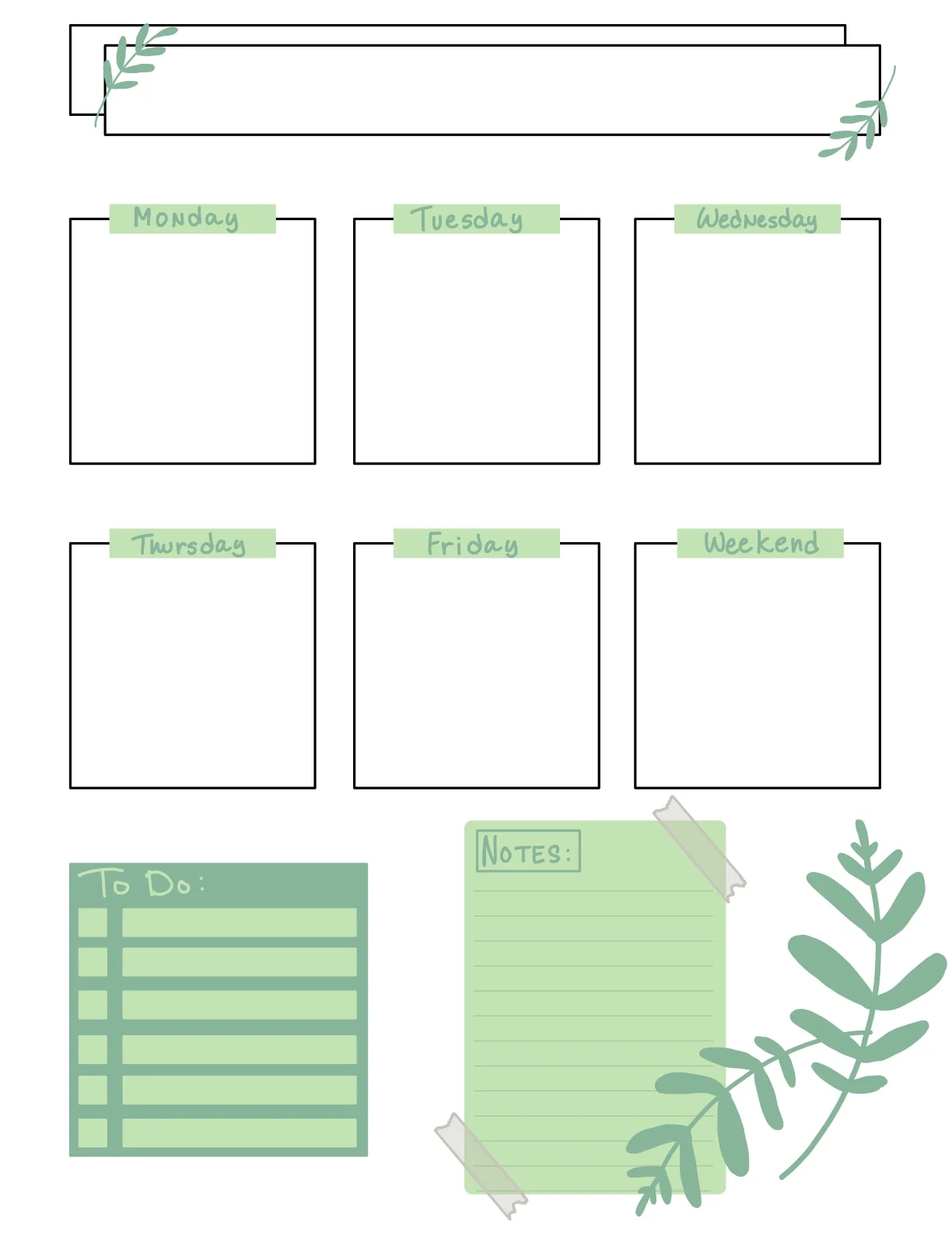 Green weekly planner