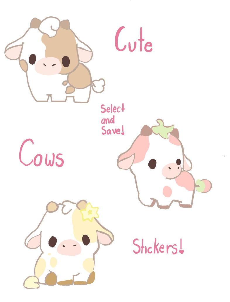 Funny Cows - 40 Printable Stickers - 8 Sticker Sheets - PNG