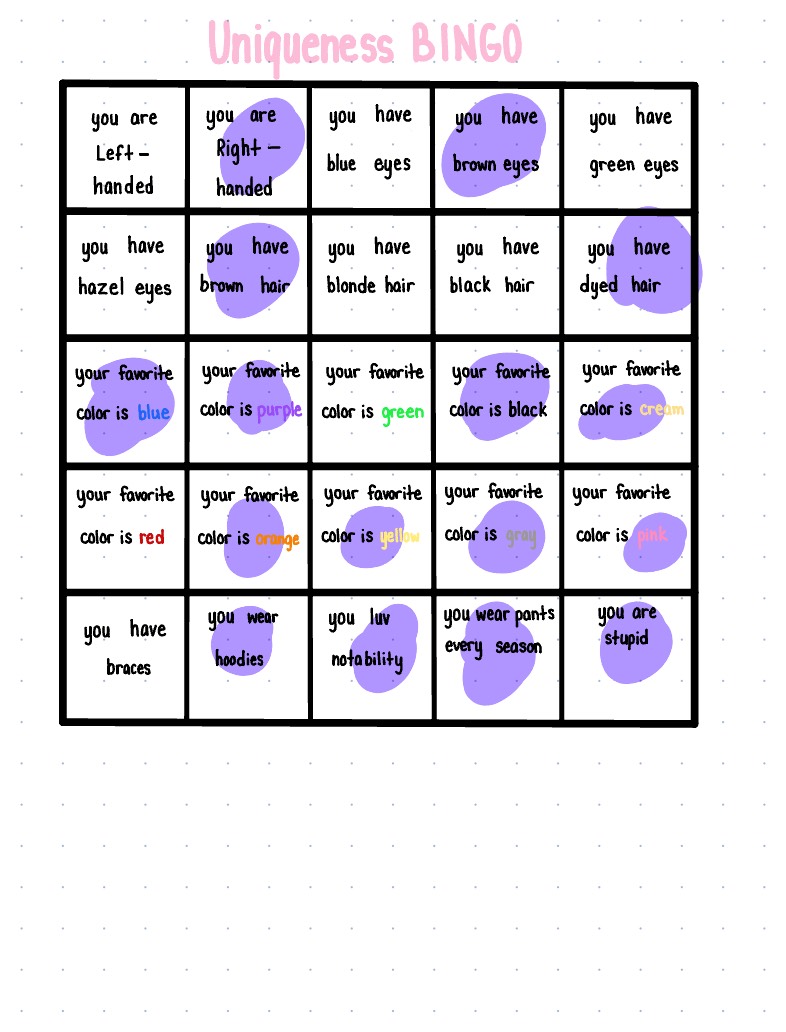 ️ Uniqueness Bingo ️ (edited) - Notability Gallery
