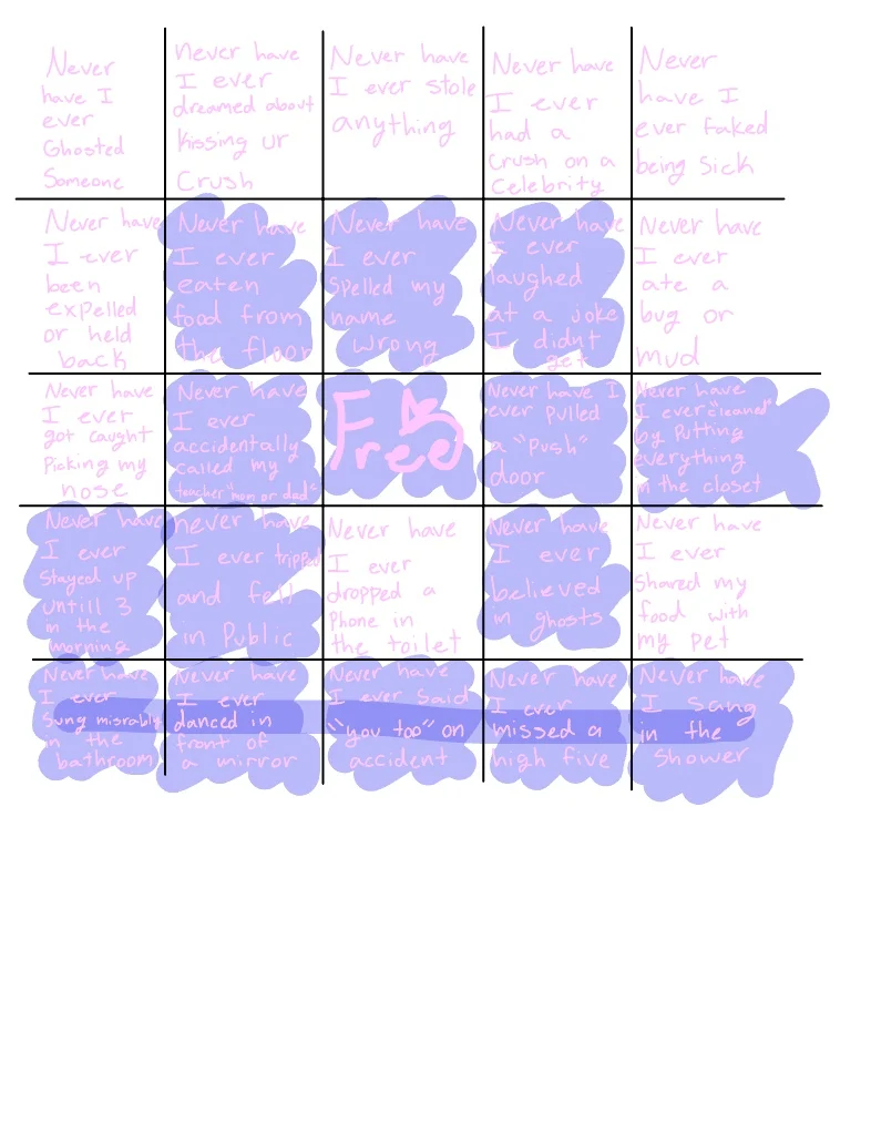 ♥️never Have I Ever Bingo♥️ The Ones I DID NOT Color Are They Ones I’ve ...