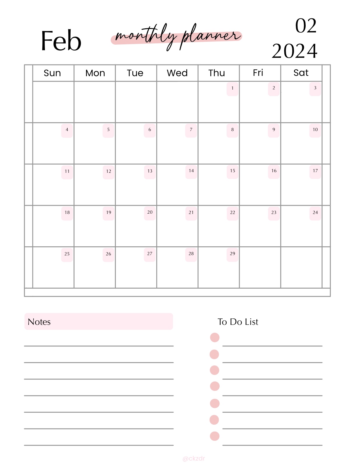 2024 Monthly Planner Simple Pink - February - Notability Gallery