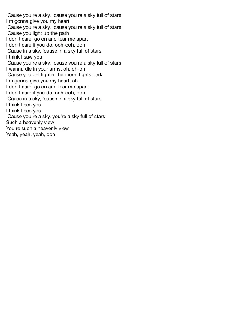 a sky full of stars lyrics