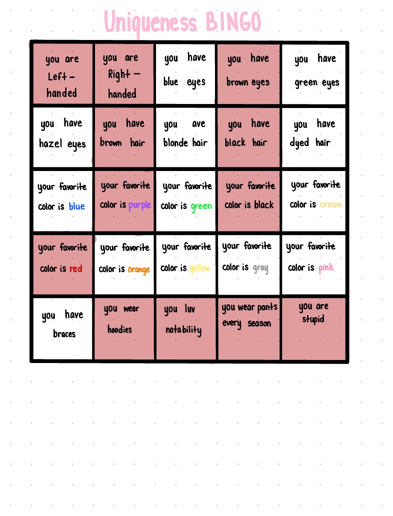 ️ Uniqueness Bingo ️ (edited) - Notability Gallery